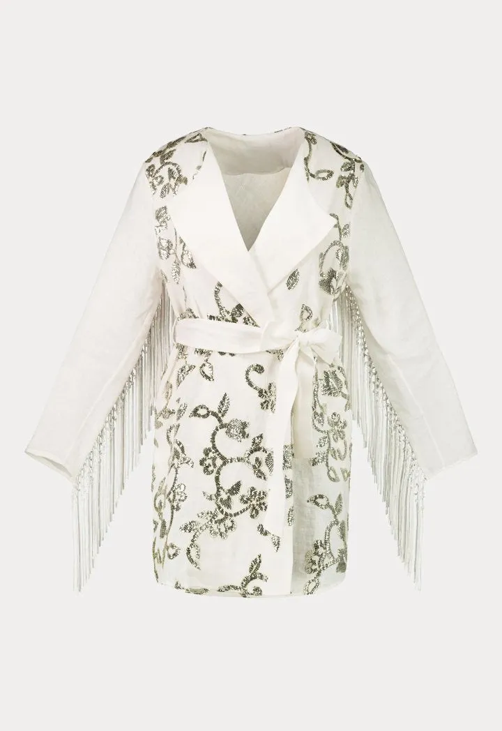 Choice Sequins Embroidery Kimono Jacket White