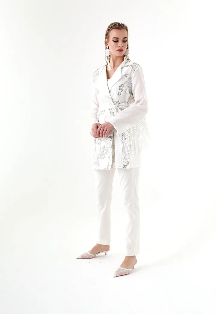 Choice Sequins Embroidery Kimono Jacket White