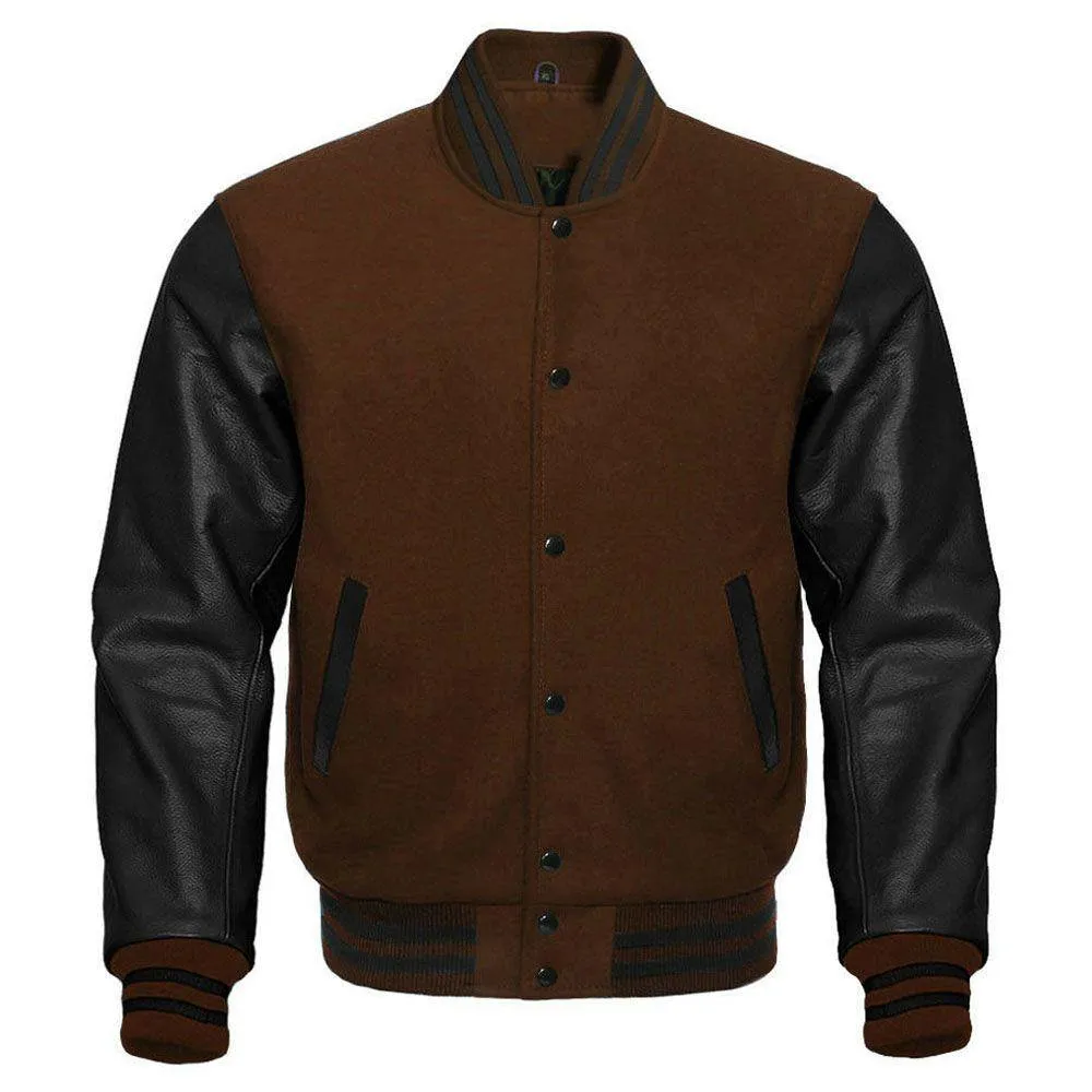 Classic Brown and Black Veste Universitaire Varsity Jacket with Customizable Logos