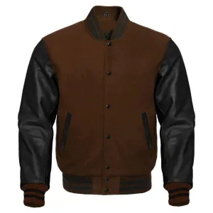 Classic Brown and Black Veste Universitaire Varsity Jacket with Customizable Logos