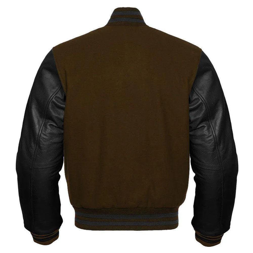 Classic Brown and Black Veste Universitaire Varsity Jacket with Customizable Logos