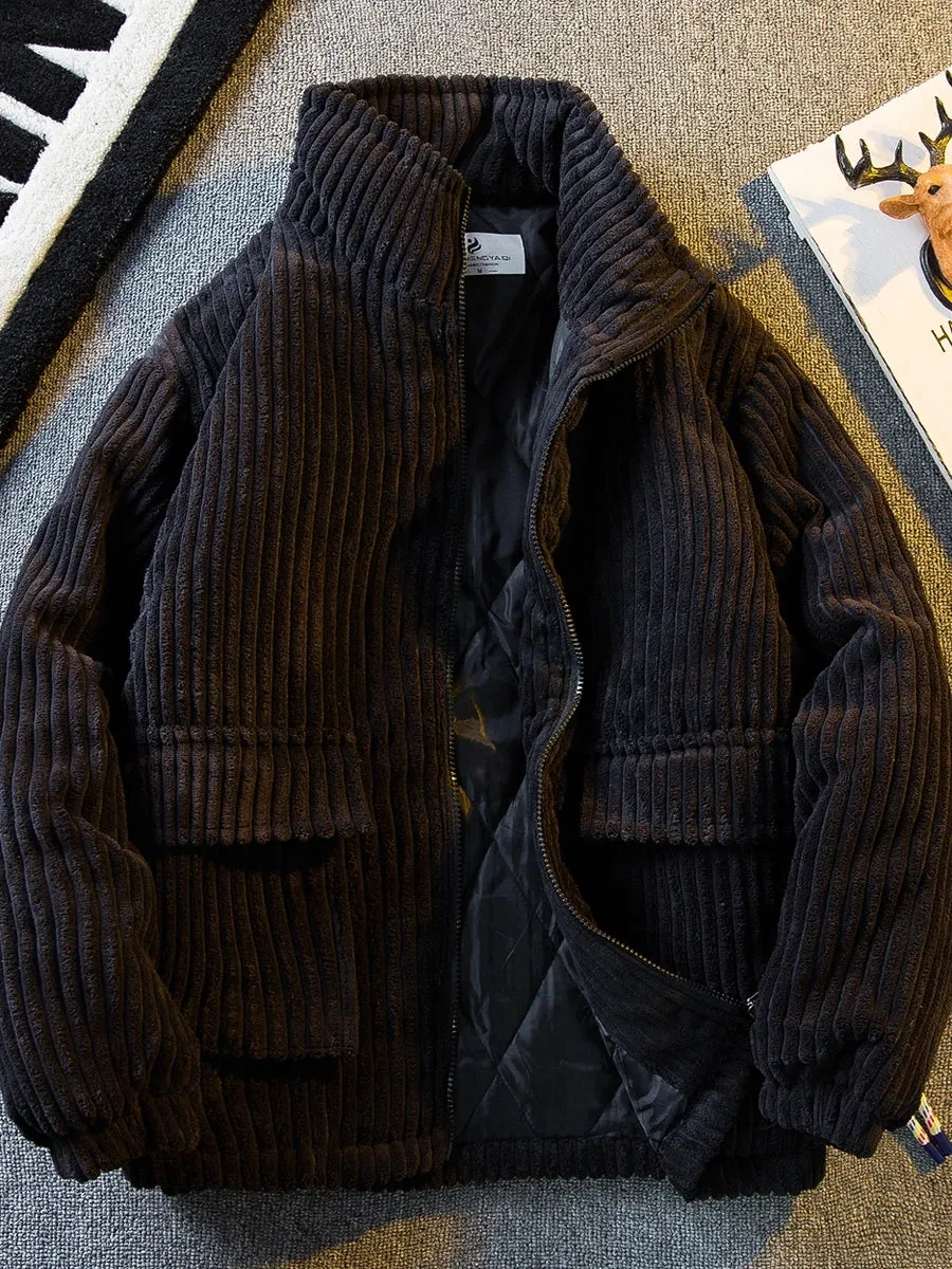 Corduroy Stand Collar Zipper Jacket