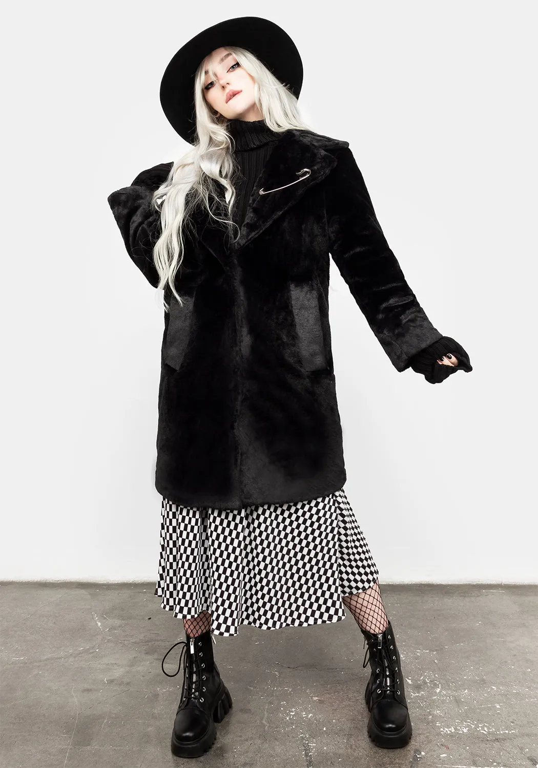 Creature Oversized Fur Coat - Black