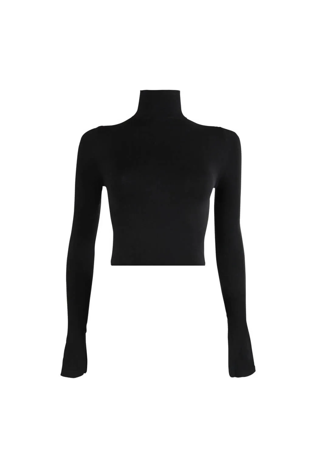 Cropped Long Sleeve Mock Turtleneck - Black