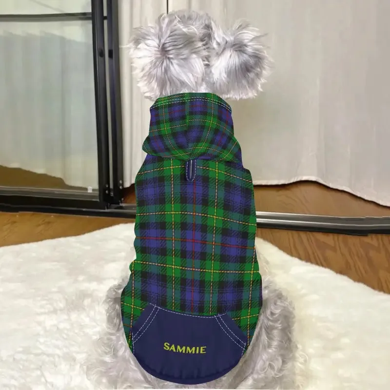 Custom Blue Plaid Dog Hoodie with Pockets for Stylish Pets