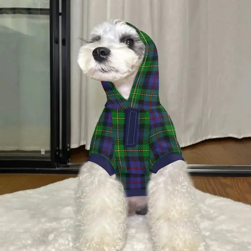 Custom Blue Plaid Dog Hoodie with Pockets for Stylish Pets