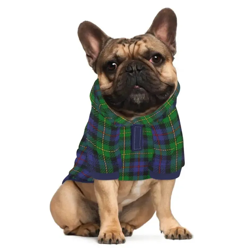 Custom Blue Plaid Dog Hoodie with Pockets for Stylish Pets