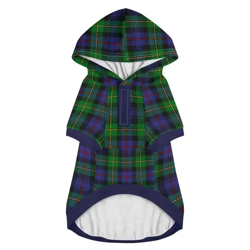 Custom Blue Plaid Dog Hoodie with Pockets for Stylish Pets