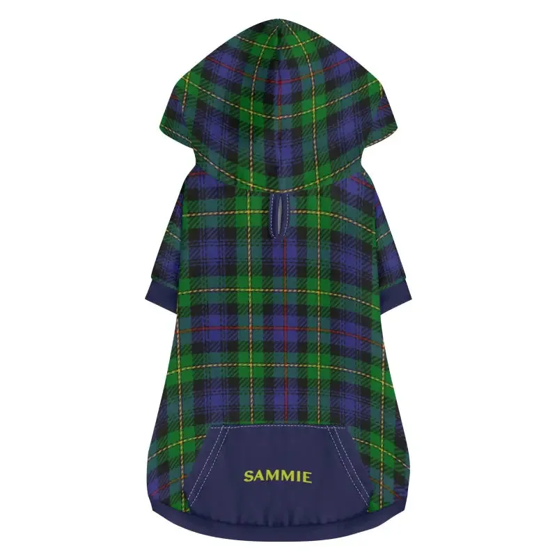 Custom Blue Plaid Dog Hoodie with Pockets for Stylish Pets