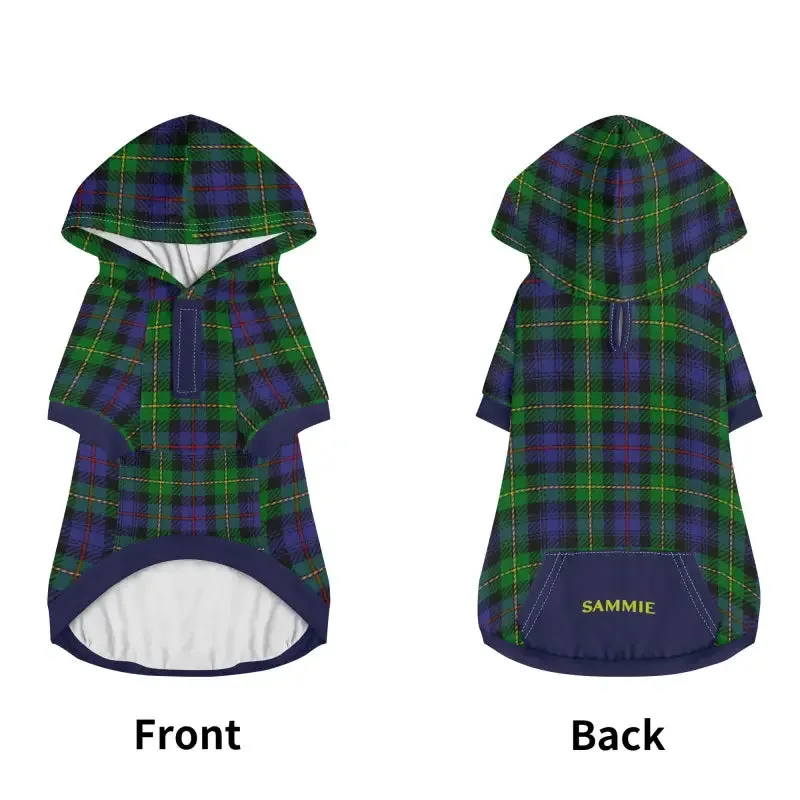 Custom Blue Plaid Dog Hoodie with Pockets for Stylish Pets