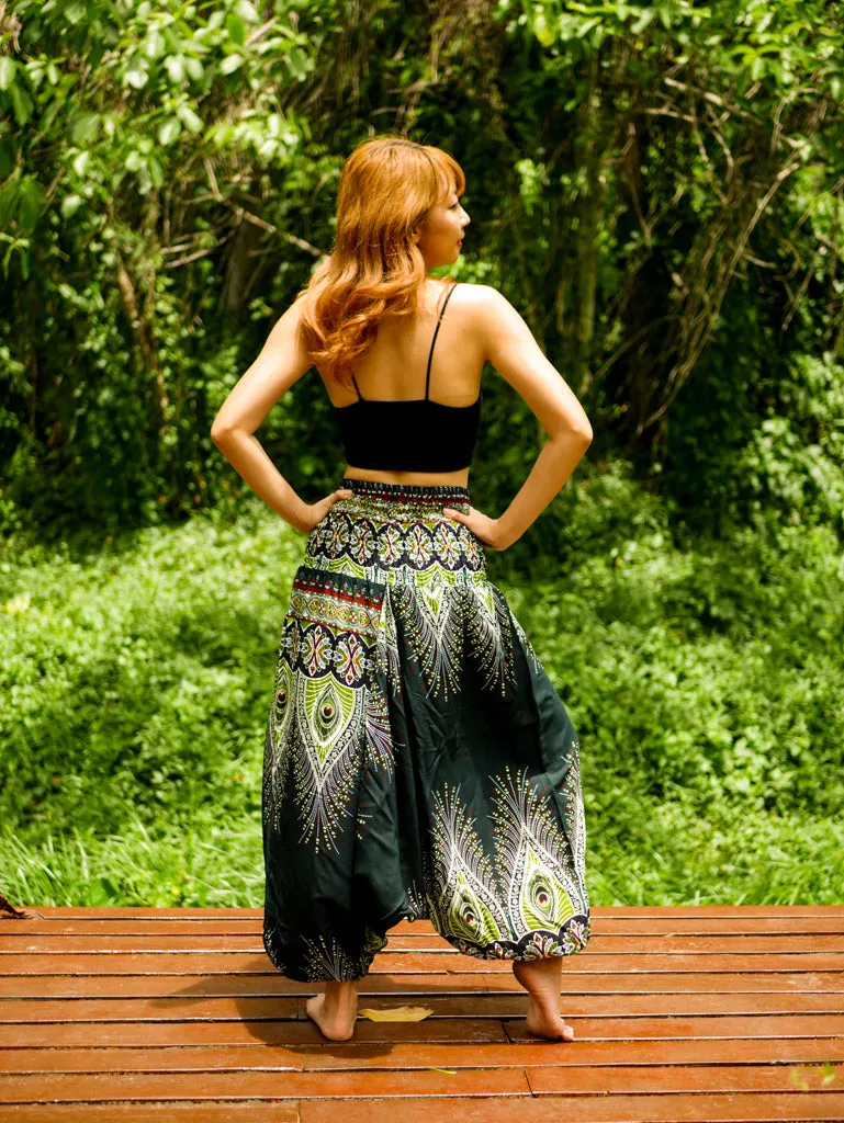 Dark Green Peacock Low Cut Harem Pants