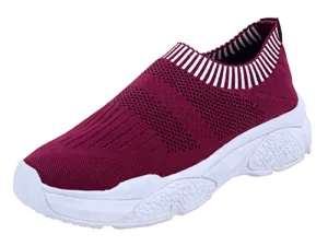 DEEUCO Women's Running Sports Shoes Slip On Walking Shoes for Girls (Maroon, 7-UK)