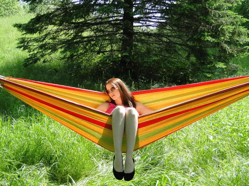 Deluxe Brazilian Style Double Hammock with Bamboo Stand