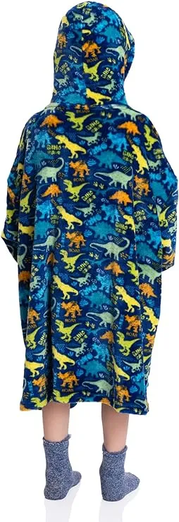 DinoSnug Kids' Fleece Hoodie Blanket - Jurassic Warmth for Your Little Explorer - 4-7Y