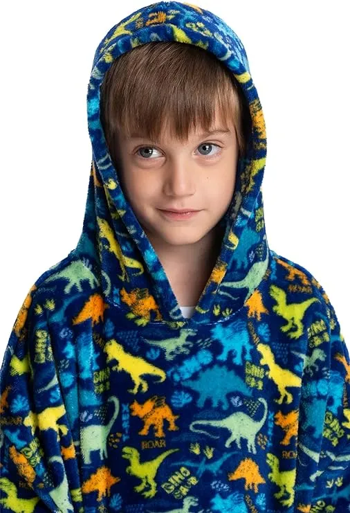 DinoSnug Kids' Fleece Hoodie Blanket - Jurassic Warmth for Your Little Explorer - 4-7Y