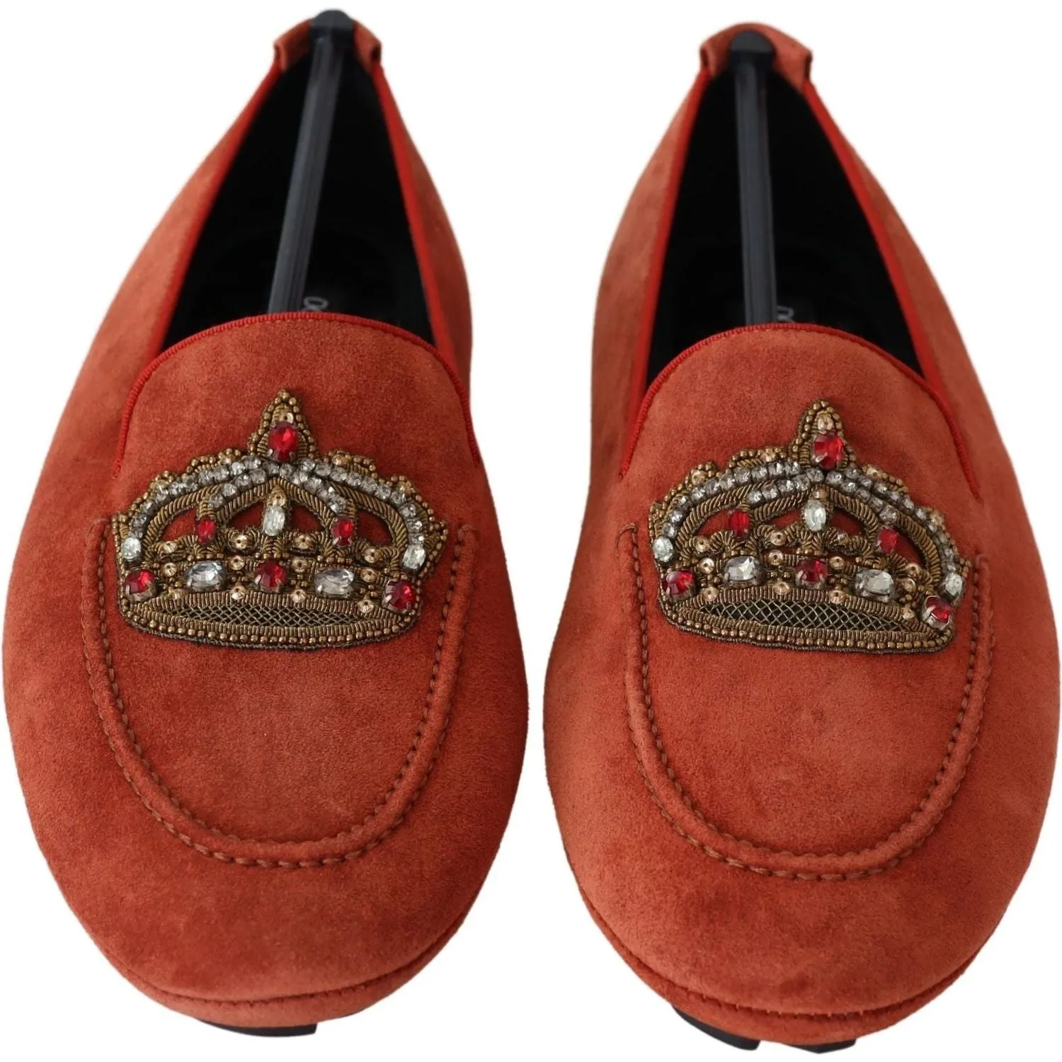 Dolce & Gabbana Opulent Orange Leather Loafers with Gold Embroidery