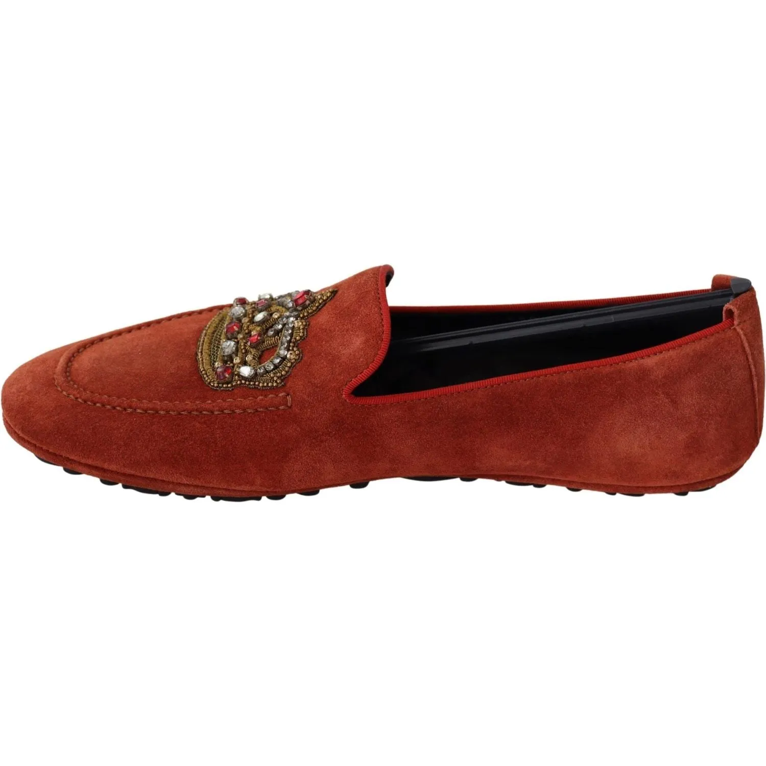 Dolce & Gabbana Opulent Orange Leather Loafers with Gold Embroidery