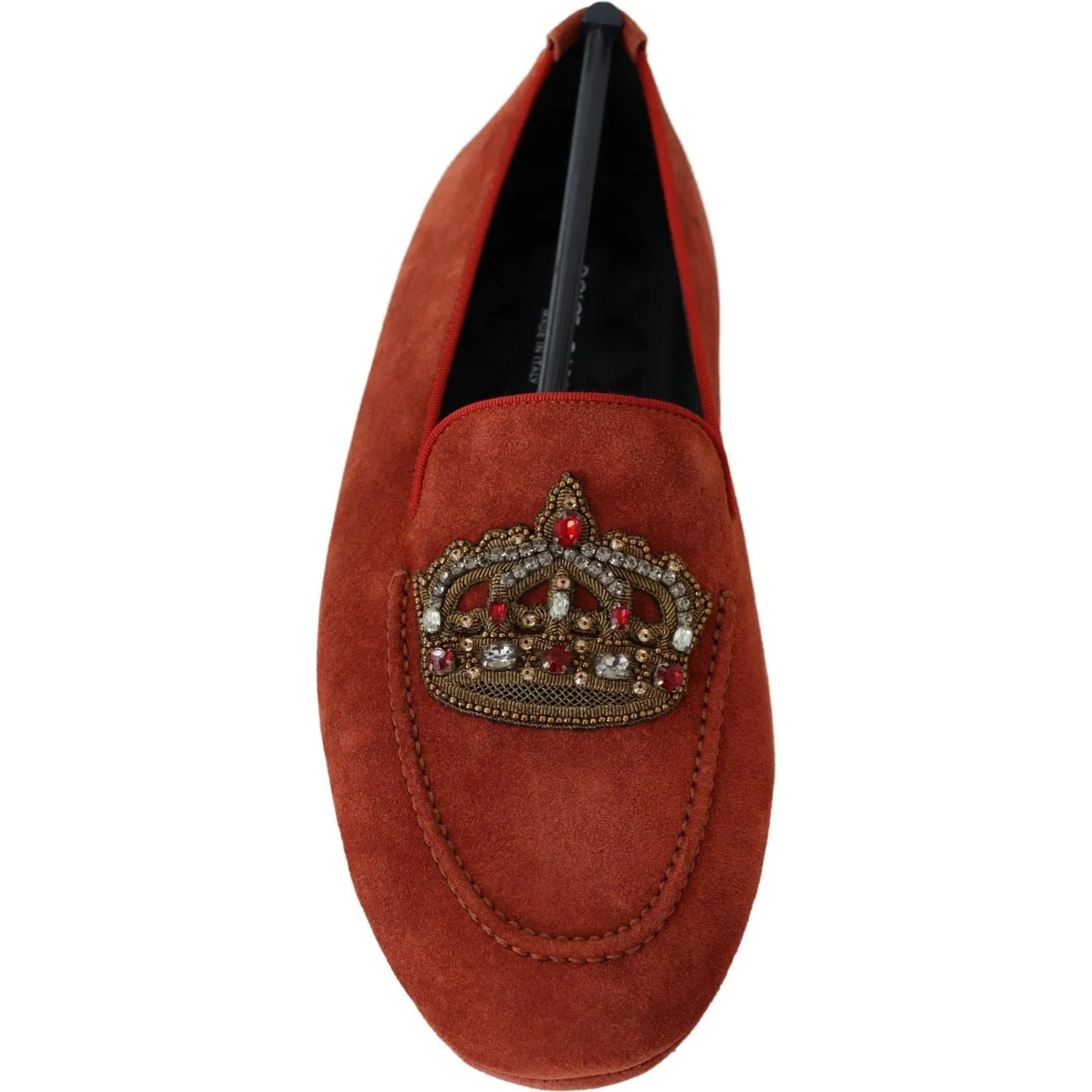 Dolce & Gabbana Opulent Orange Leather Loafers with Gold Embroidery