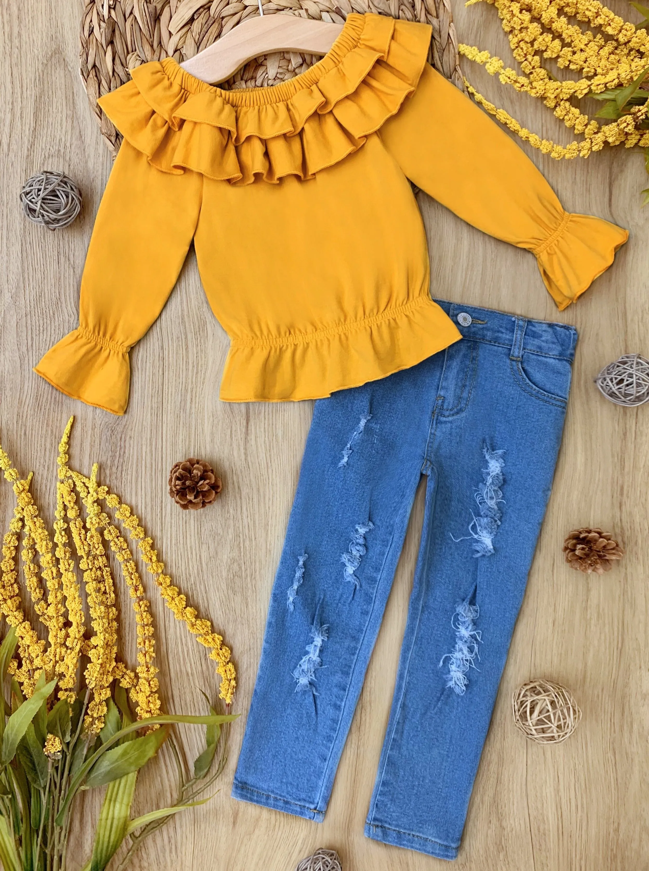 Don't Ruffle My Feathers Patched Jeans Set