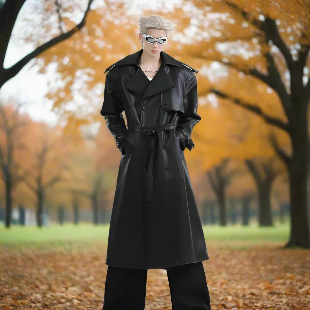 Double Breasted Lapel Leather Belt Coat