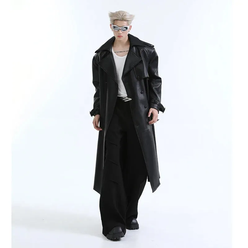 Double Breasted Lapel Leather Belt Coat