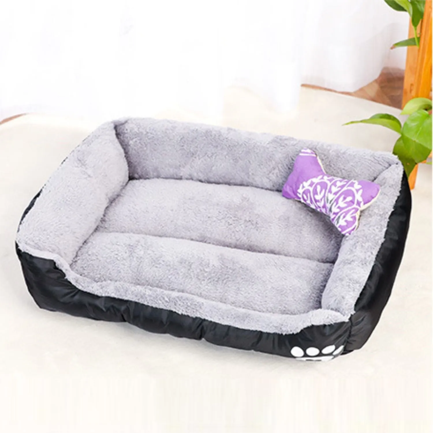 Durable XL Black Pet Bed, Non-Slip Fleece Cushion