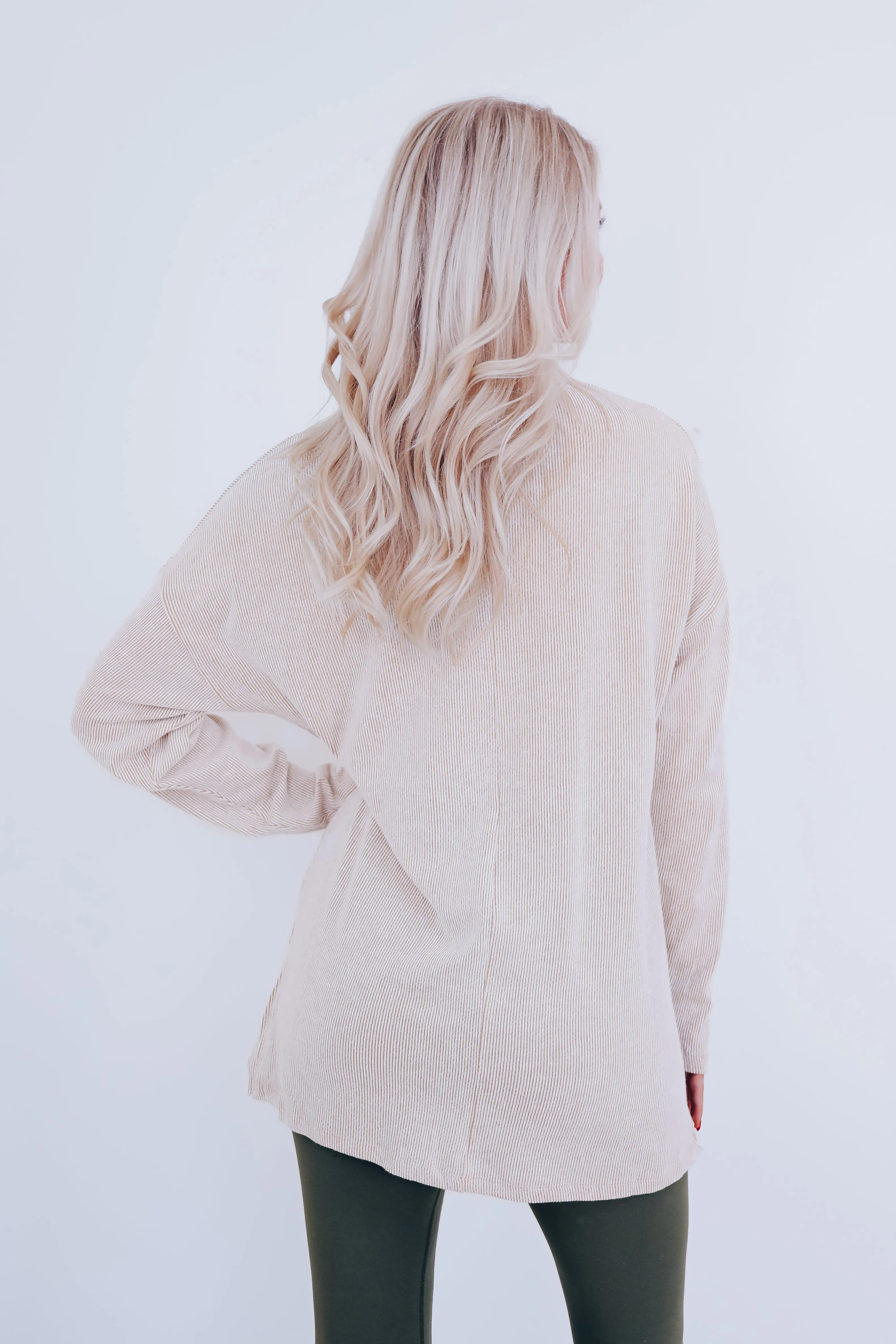 Easy Flow Crew Neck Ribbed Tunic - Beige