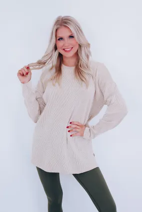 Easy Flow Crew Neck Ribbed Tunic - Beige