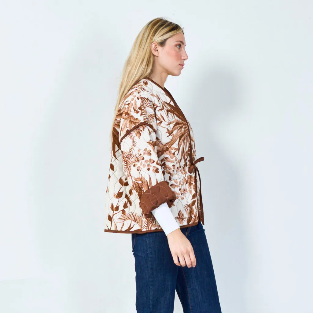 Elegant botanical print quilted jacket wholesale