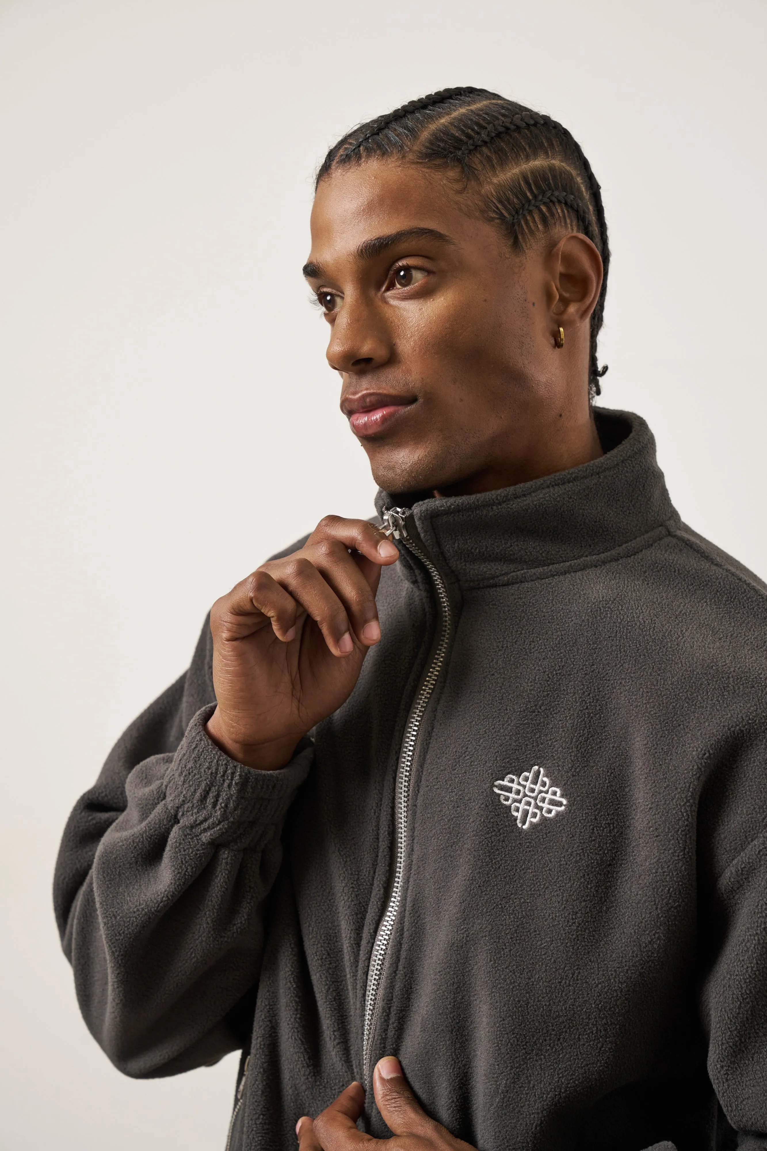 EMBLEM POLAR FLEECE ZIP THROUGH JACKET - CHARCOAL