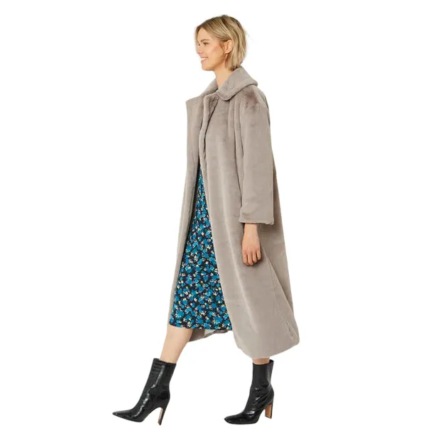 Faux Fur Maxi Coat Silver Grey