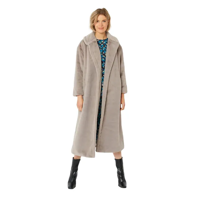 Faux Fur Maxi Coat Silver Grey