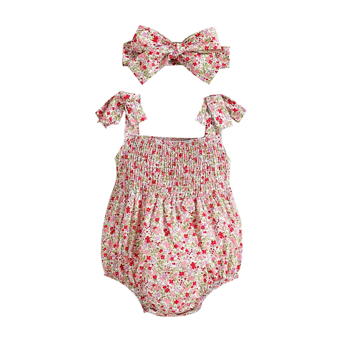 Floral Strap Smocking One-piece Romper Baby Girl Rompers