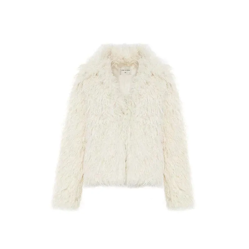 Fluffy Long Lapel Solid Color Versatile Eco-Fur Coat