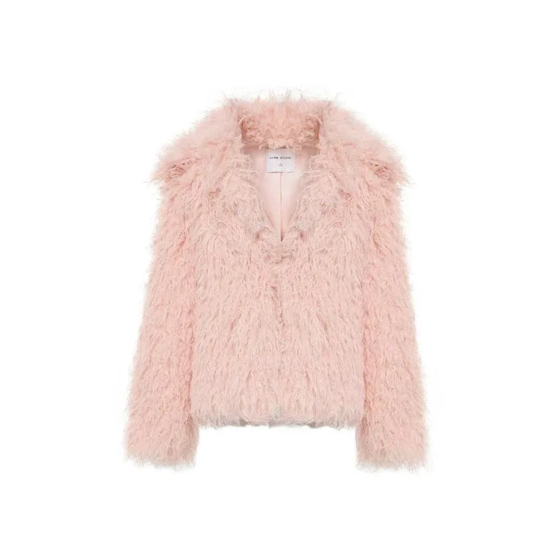 Fluffy Long Lapel Solid Color Versatile Eco-Fur Coat