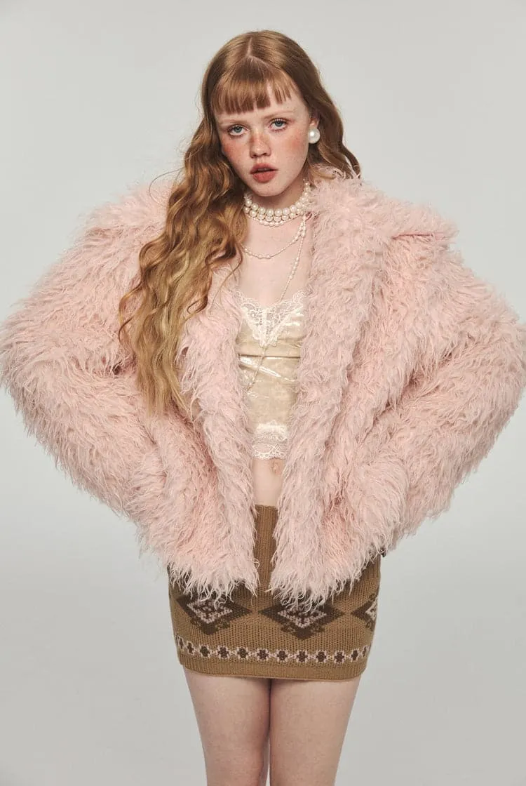 Fluffy Long Lapel Solid Color Versatile Eco-Fur Coat