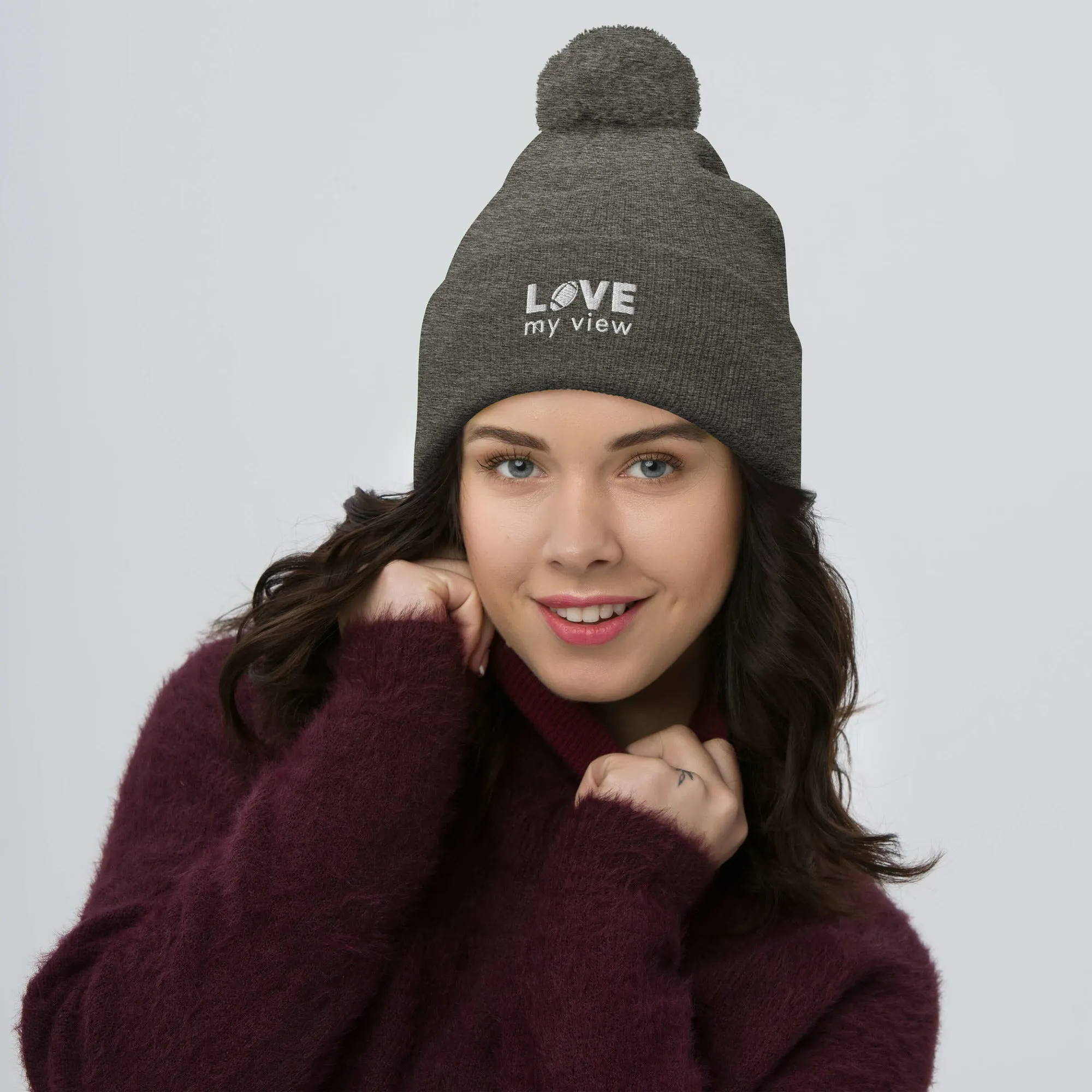 Football beanie with pom-pom (with white embroidery)