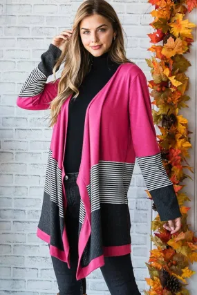 Fuchsia Asymmetrical Hem Cardigan