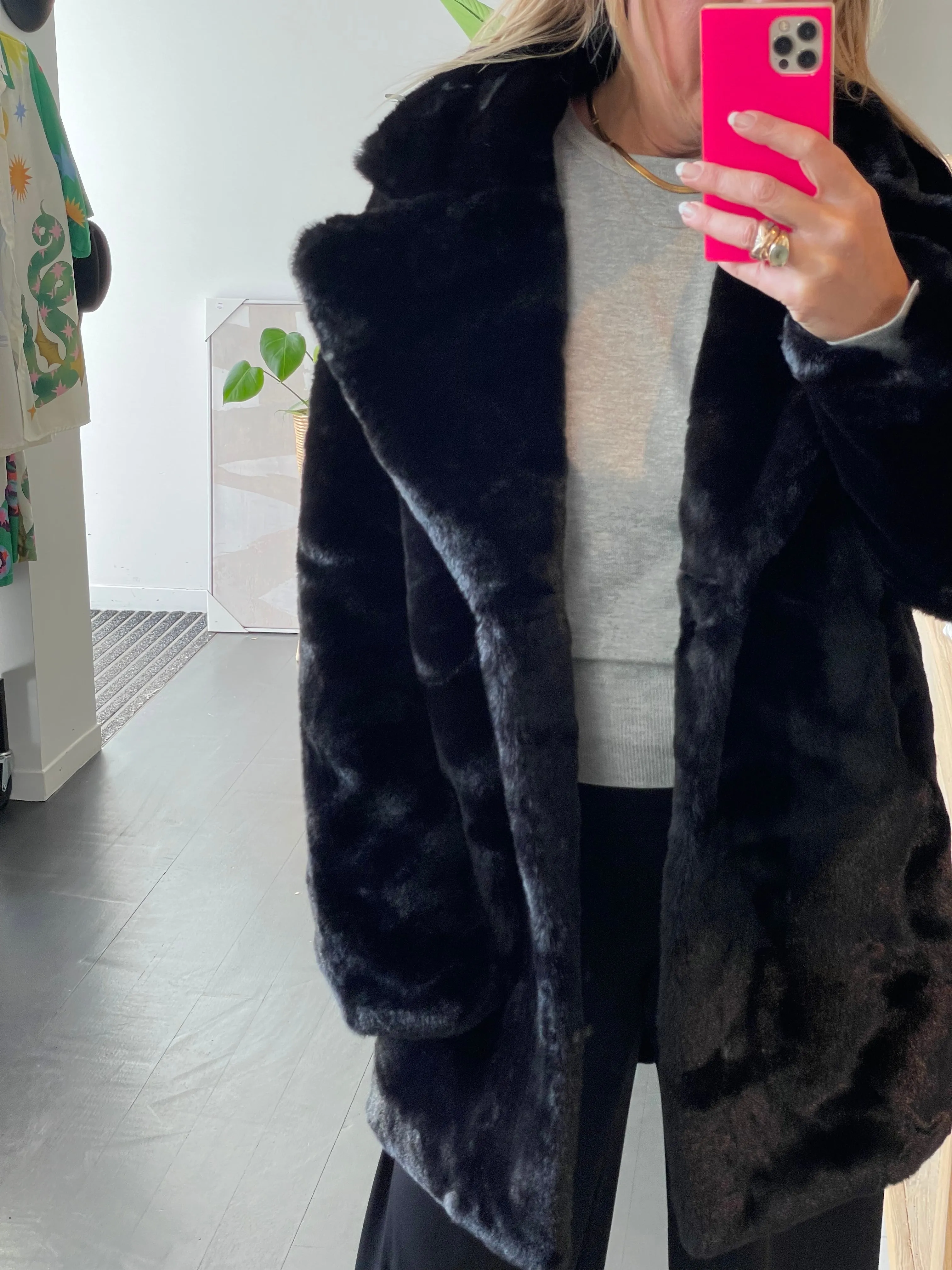 Fur Jacket Coat - black