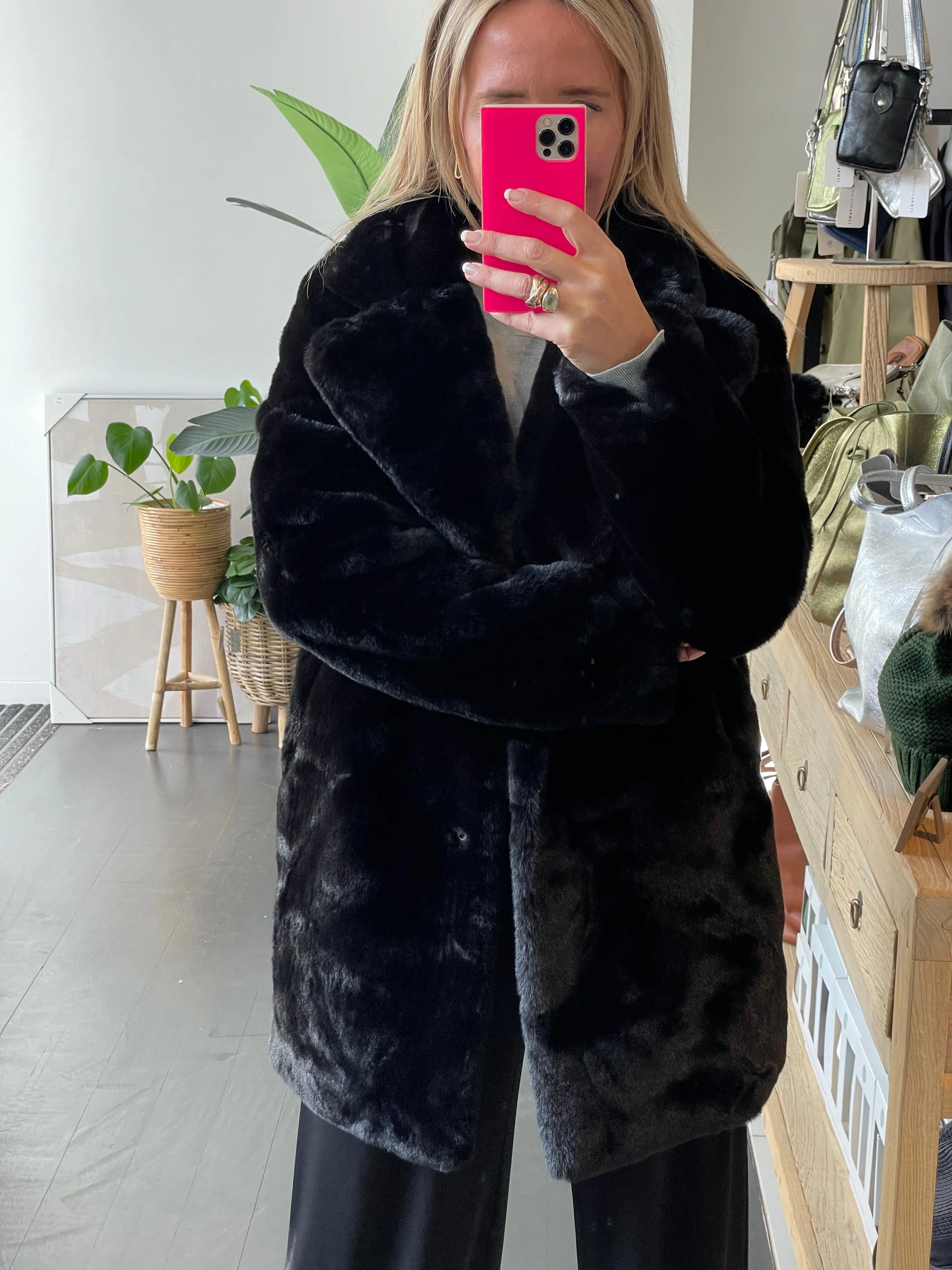 Fur Jacket Coat - black