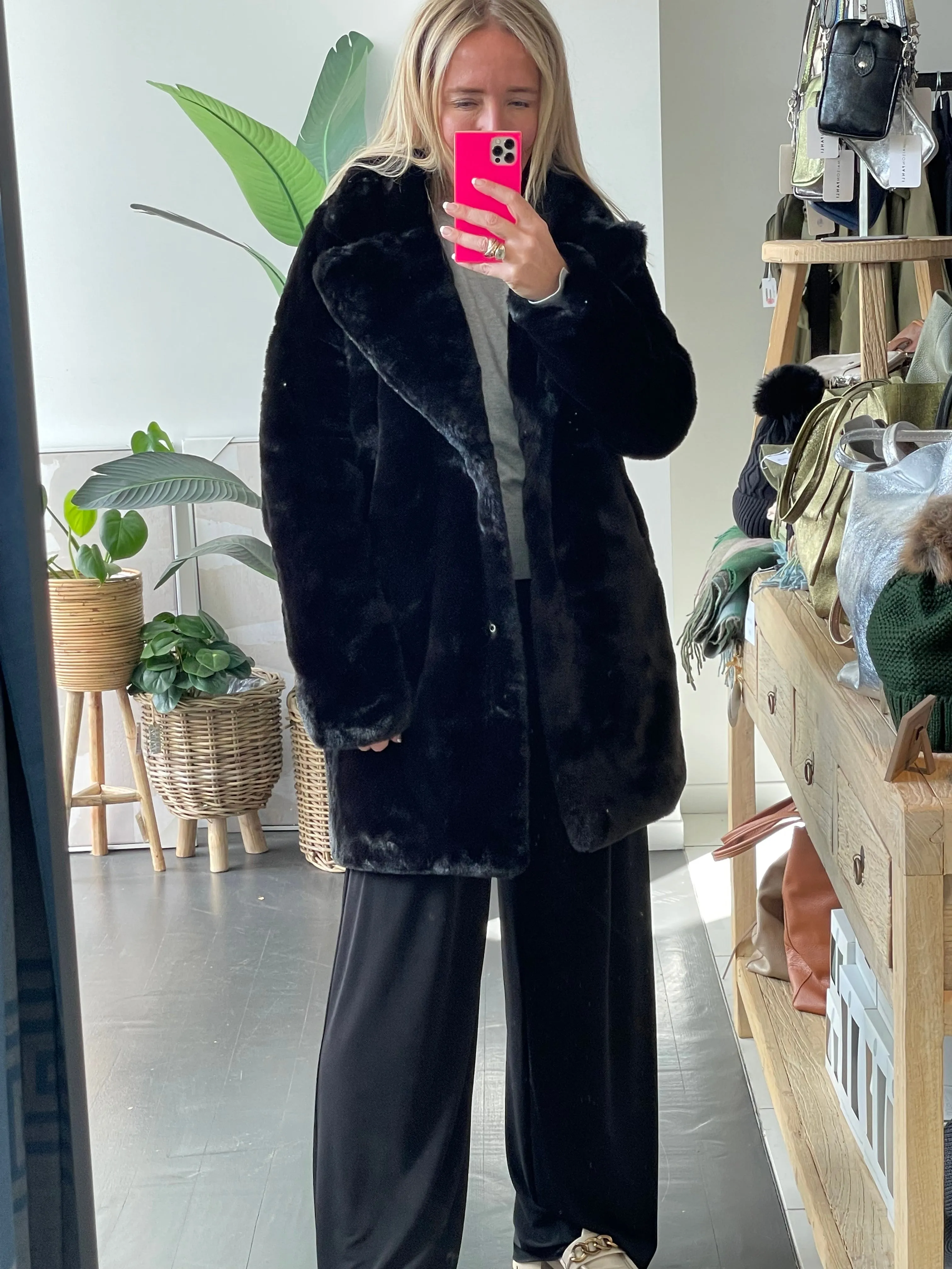 Fur Jacket Coat - black