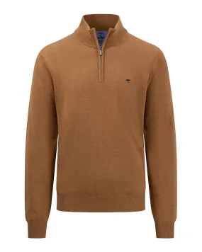 Fynch-Hatton Brown Classic Zip Neck Jumper