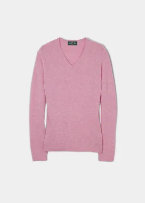 Georgina Ladies Geelong Lambswool Vee Neck Jumper In Flamingo