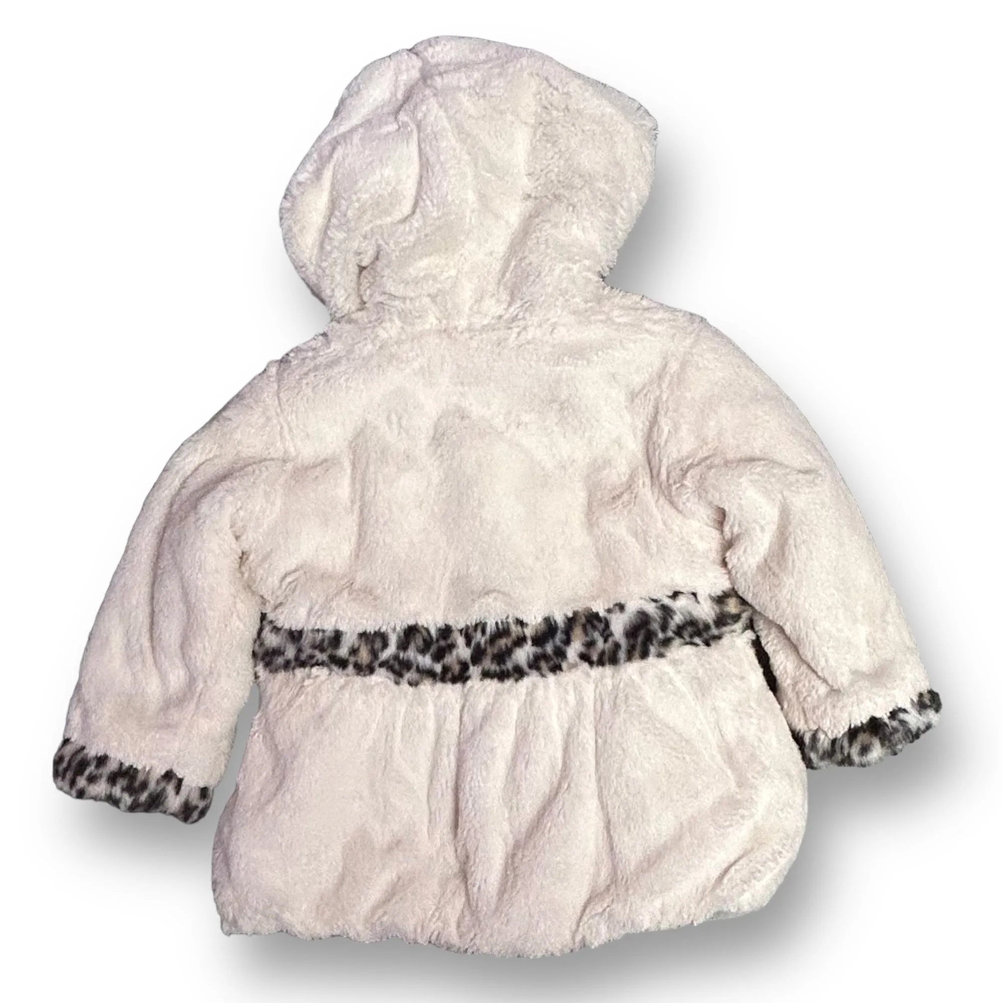 Girls Rothschild Size 4T Ivory Faux Fur Leopard Print Hood Winter Coat