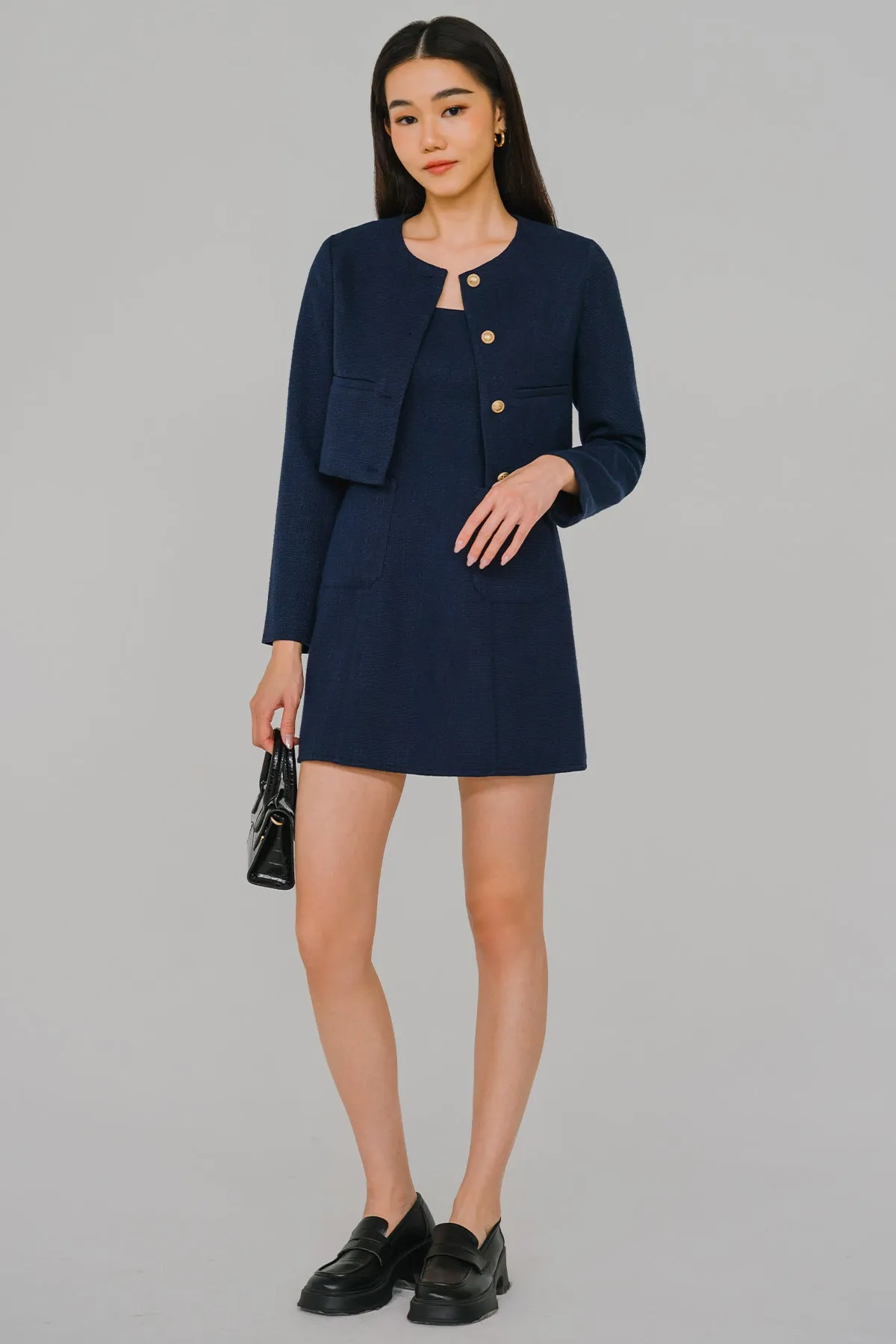 Grace And Poise Tweed Romper Dress (Navy)