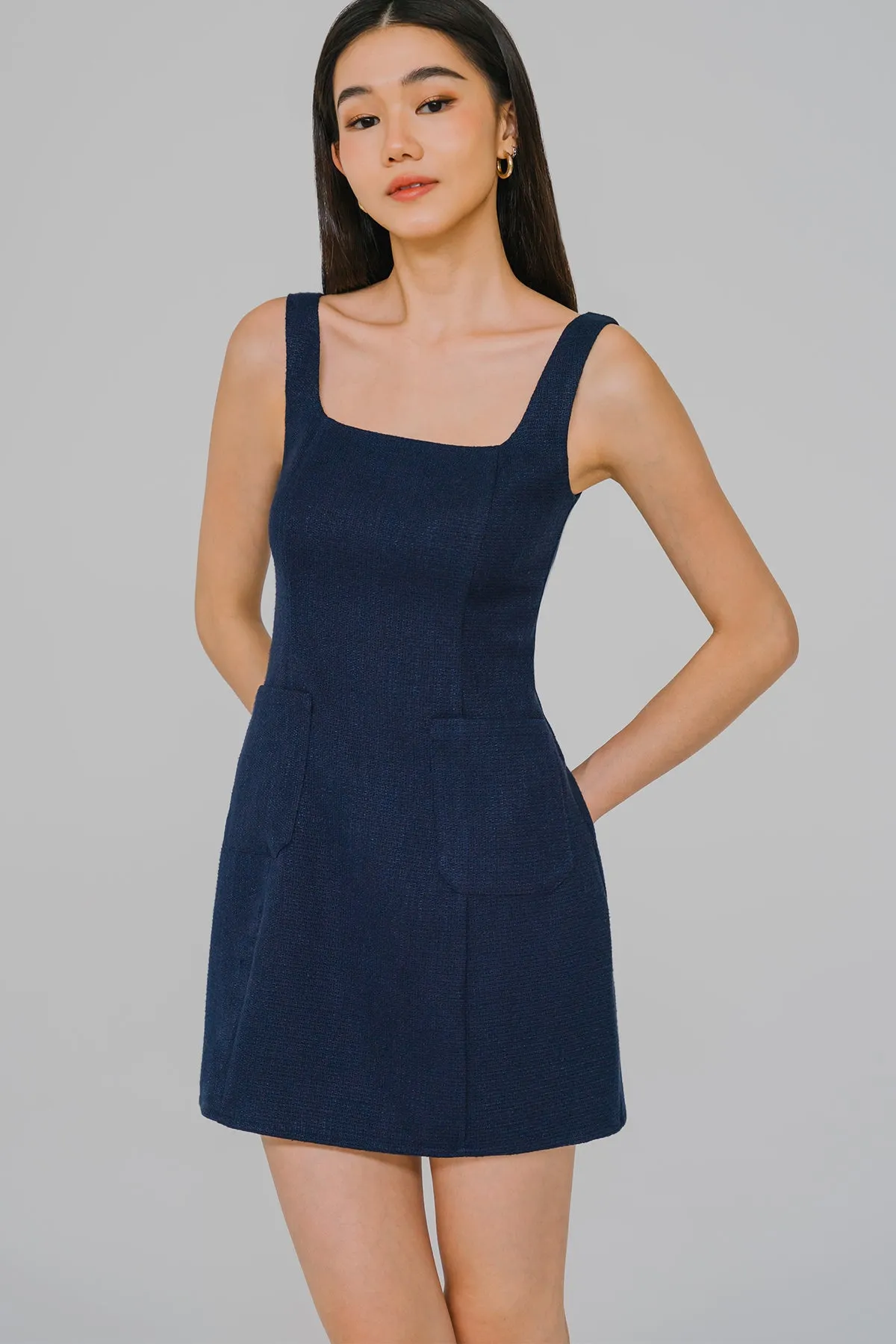 Grace And Poise Tweed Romper Dress (Navy)