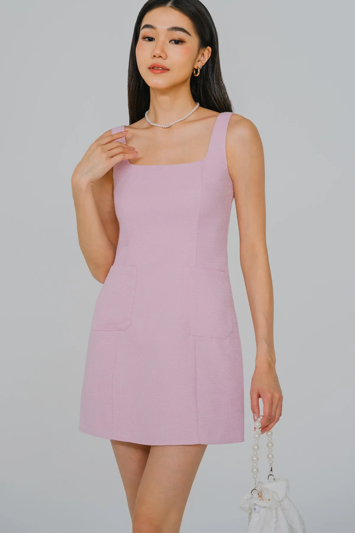 Grace And Poise Tweed Romper Dress (Pink)