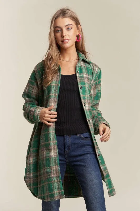 Green Button Down Flannel Shacket