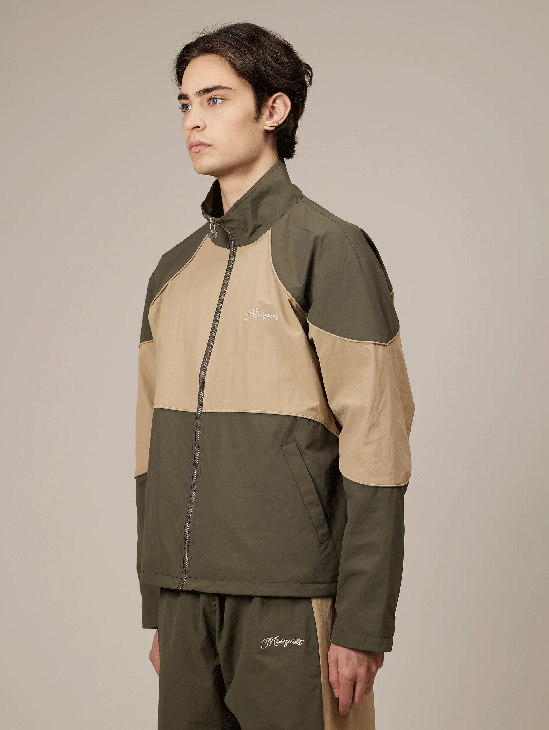 GREEN CONTRAST NYLON TRACK JACKET