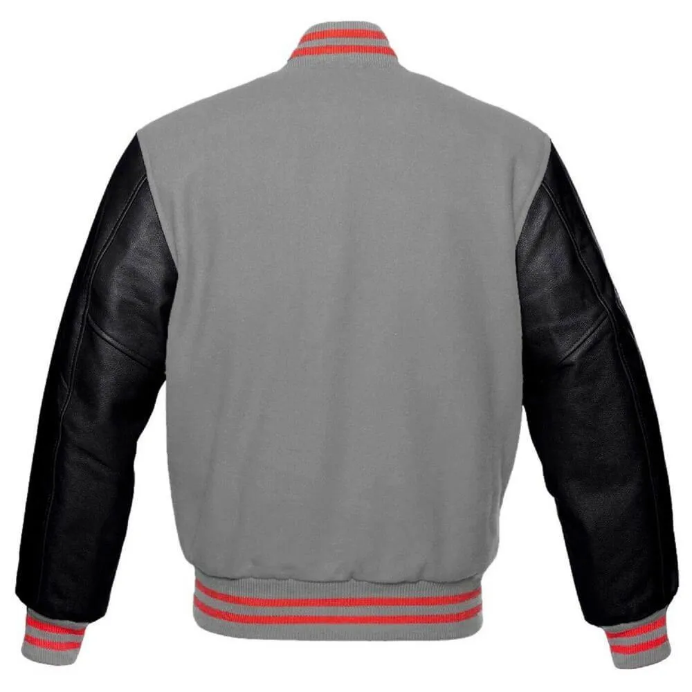 Grey and Black Varsity Jacket with Custom Emblem Options